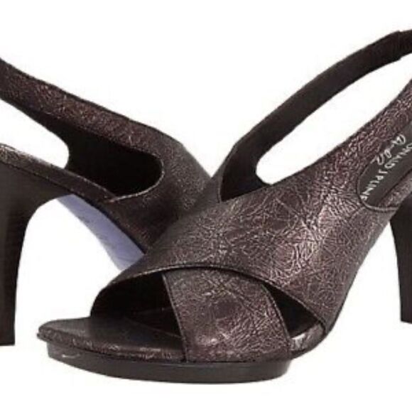 Donald J. Pliner Nola Pewter Open Toe Slingback Heel Sandals Sz 9.5 - Picture 1 of 7